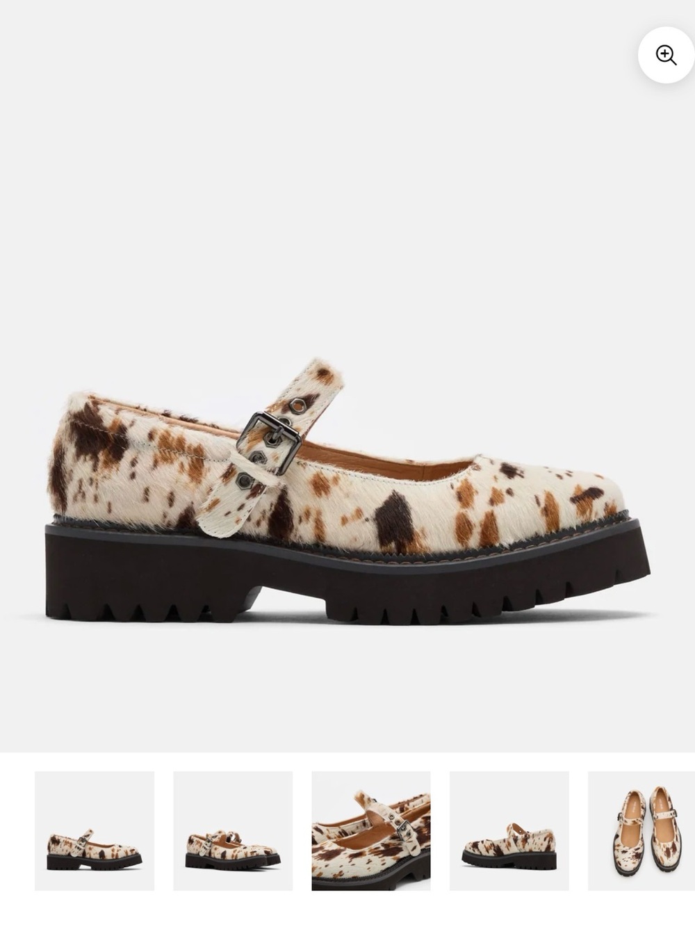 Marc Nolan Lyla Appaloosa Cow-Print Mary Jane Shoes in Brown & White